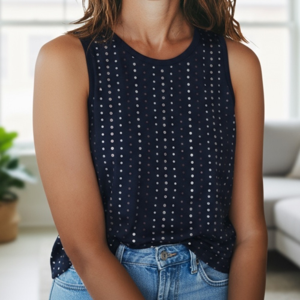 J Crew Navy beaded stacked sequin shell tank top s